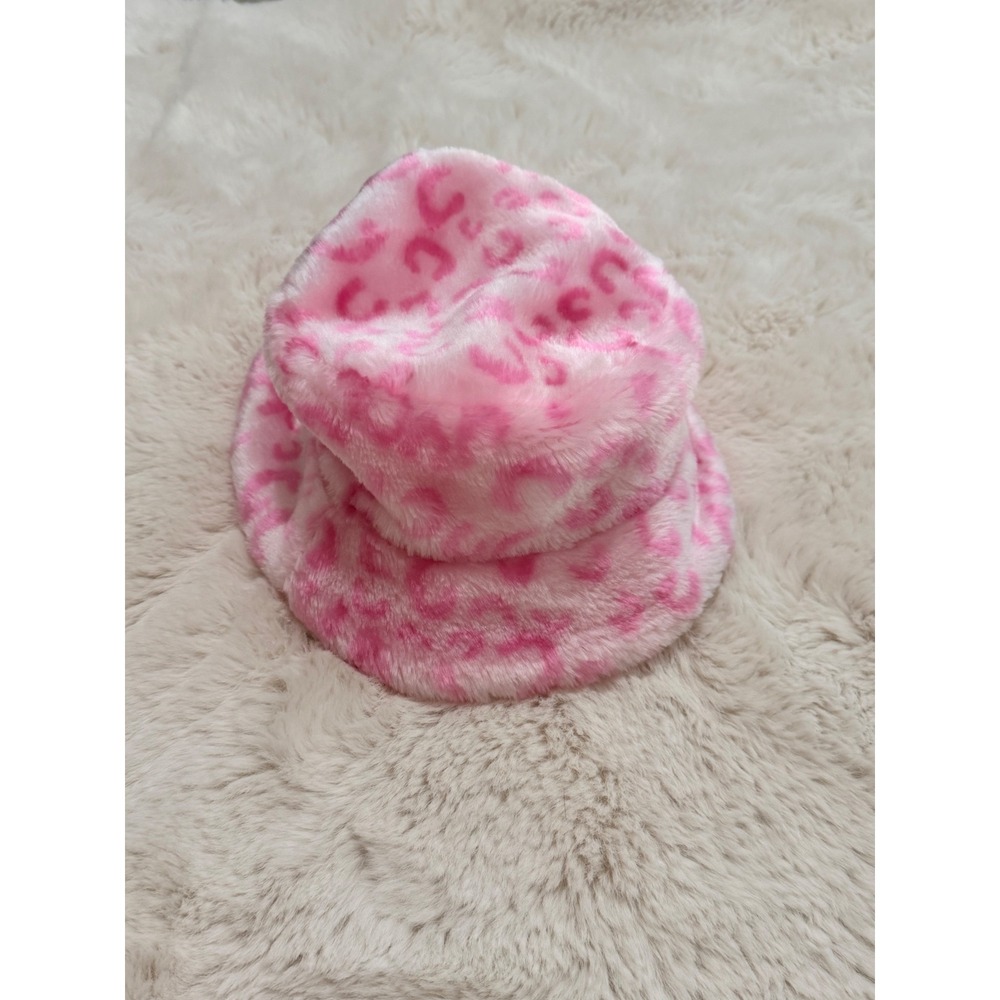 Toby N.Y.C. Girls Pink Leopard Faux Fur Bucket Hat Satin Lined Size 4-6X Y2K